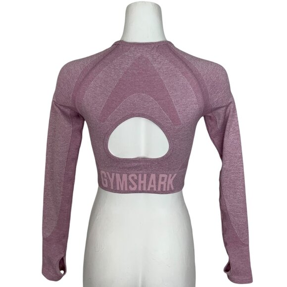 Gymshark Flex Sports Long Sleeve Crop Top S Light Purple Marled Thumb Hole Logo - Picture 2 of 11